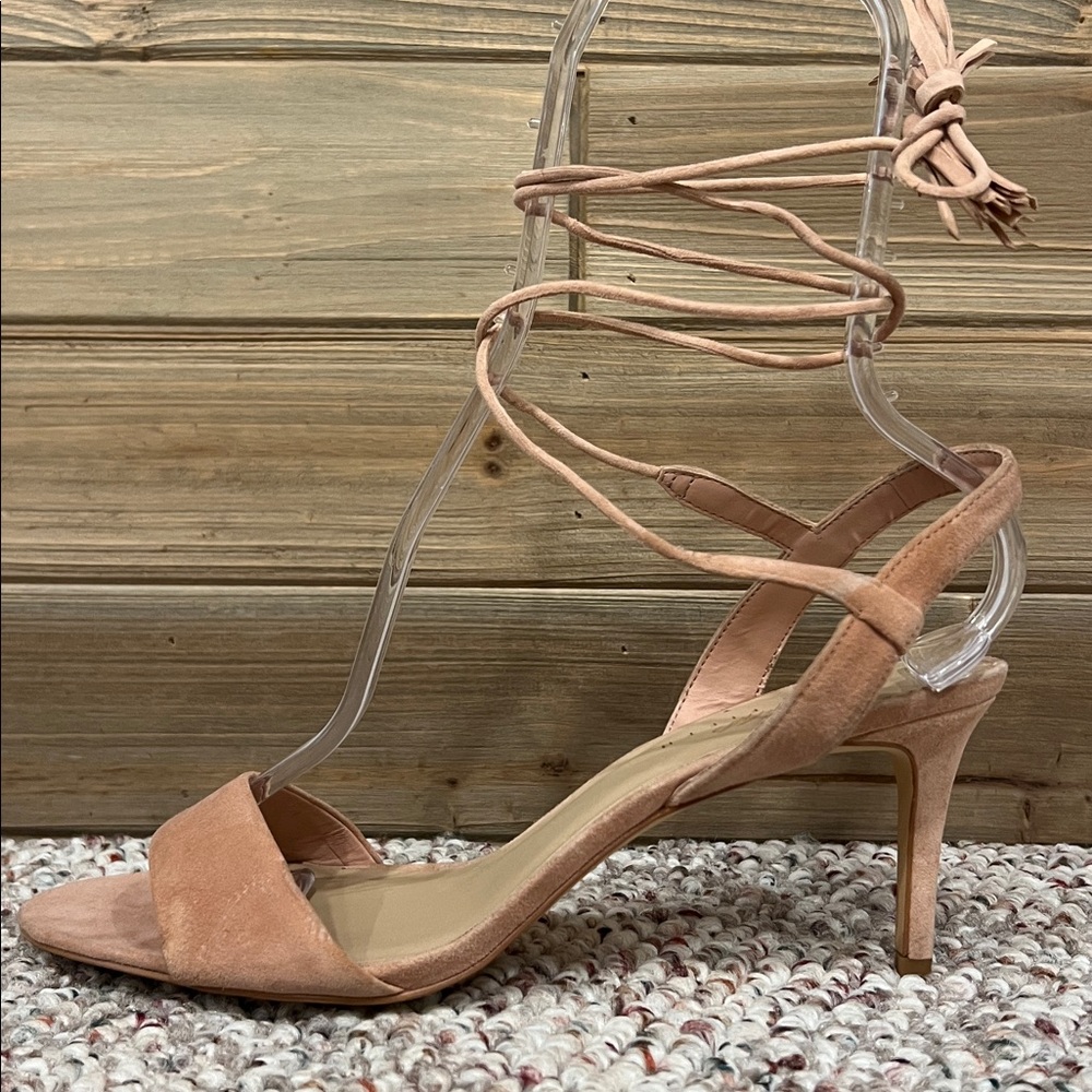 Lord & Taylor 424 Fifth Giovanna Blush Rose Suede Slingback Heels - Picture 8 of 14